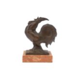 Art Deco A patinated bronze figure of a rooster, on stone base, unsigned. 19 cm. h. (incl. base)