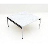 Kho Liang Ie (1927-1975) A coffee table with square section striated white marble top on partly