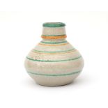 De Zwing, Noordwijk A ceramic vase decorated with green and orange lines, on cream ground, signed