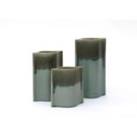 Karl Scheid (1929-2019) Three green and brown glazed porcelain vases, ascending in height,