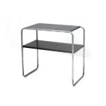 Marcel Breuer (1902-1981) (in the style of) A nickle-plated tubular metal sidetable with two black