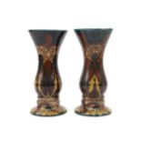 De Distel, Amsterdam Two ceramic vases with identical abstract floral pattern on brown and green