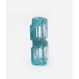 Daum, France A clear and green glass vase with rectangular section cut areas, model Argos,