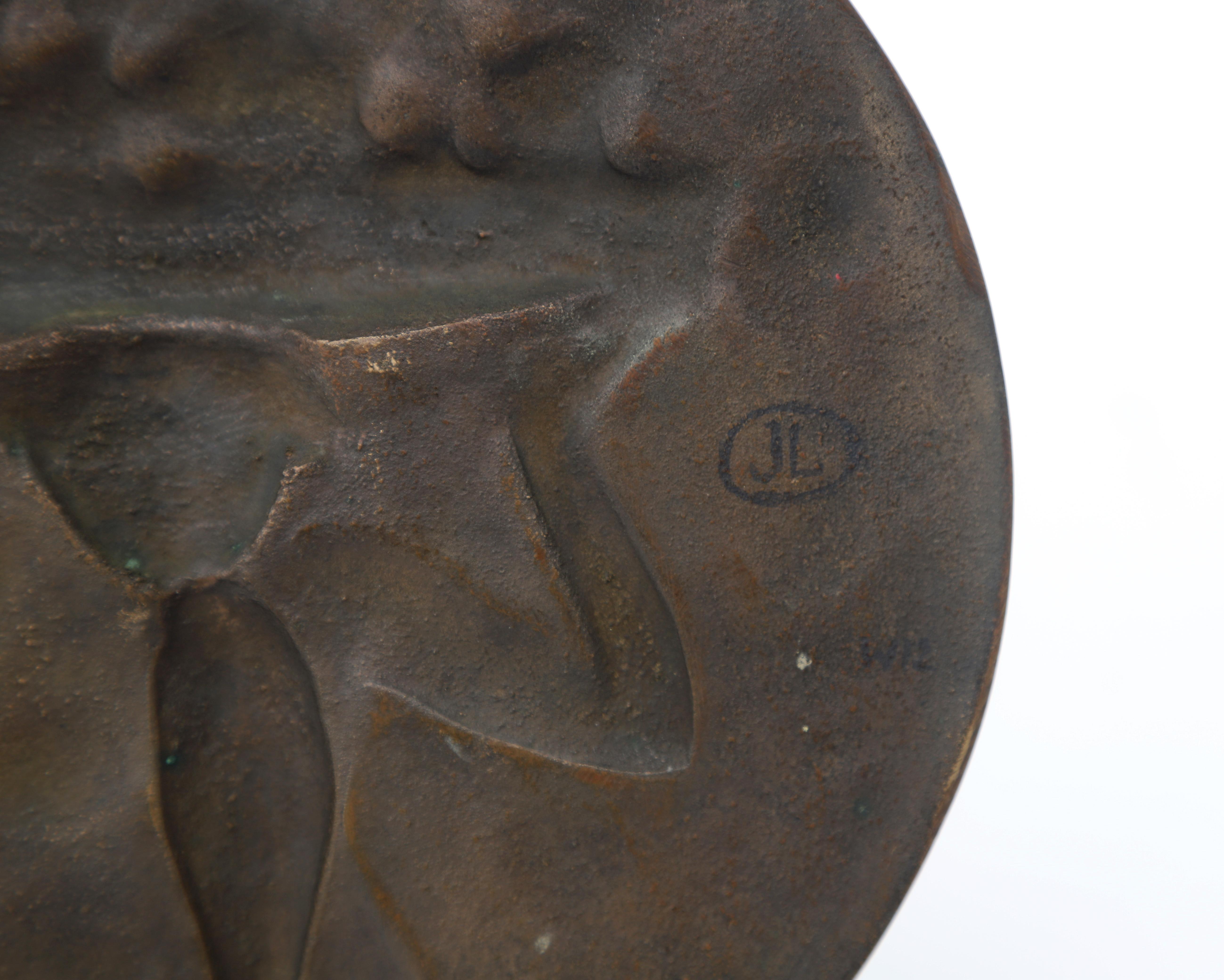 Henry Dropsy (1885-1969) A circular bronze plaque depicting a seated female nude with a fruit-filled - Image 2 of 4