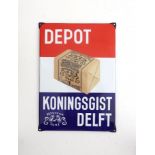 Koningsgist, Delft An enamelled metal advertisement sign, the production attributed to Langcat,