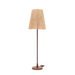 Temde Leuchten A teak floorlamp with cane shade, marked, Germany, 1960s. 155 cm. h.