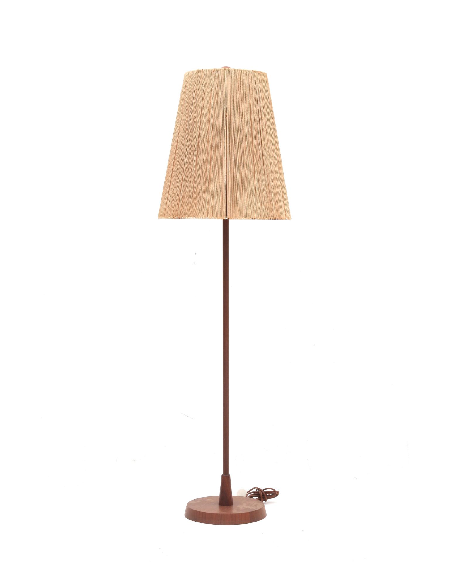 Temde Leuchten A teak floorlamp with cane shade, marked, Germany, 1960s. 155 cm. h.