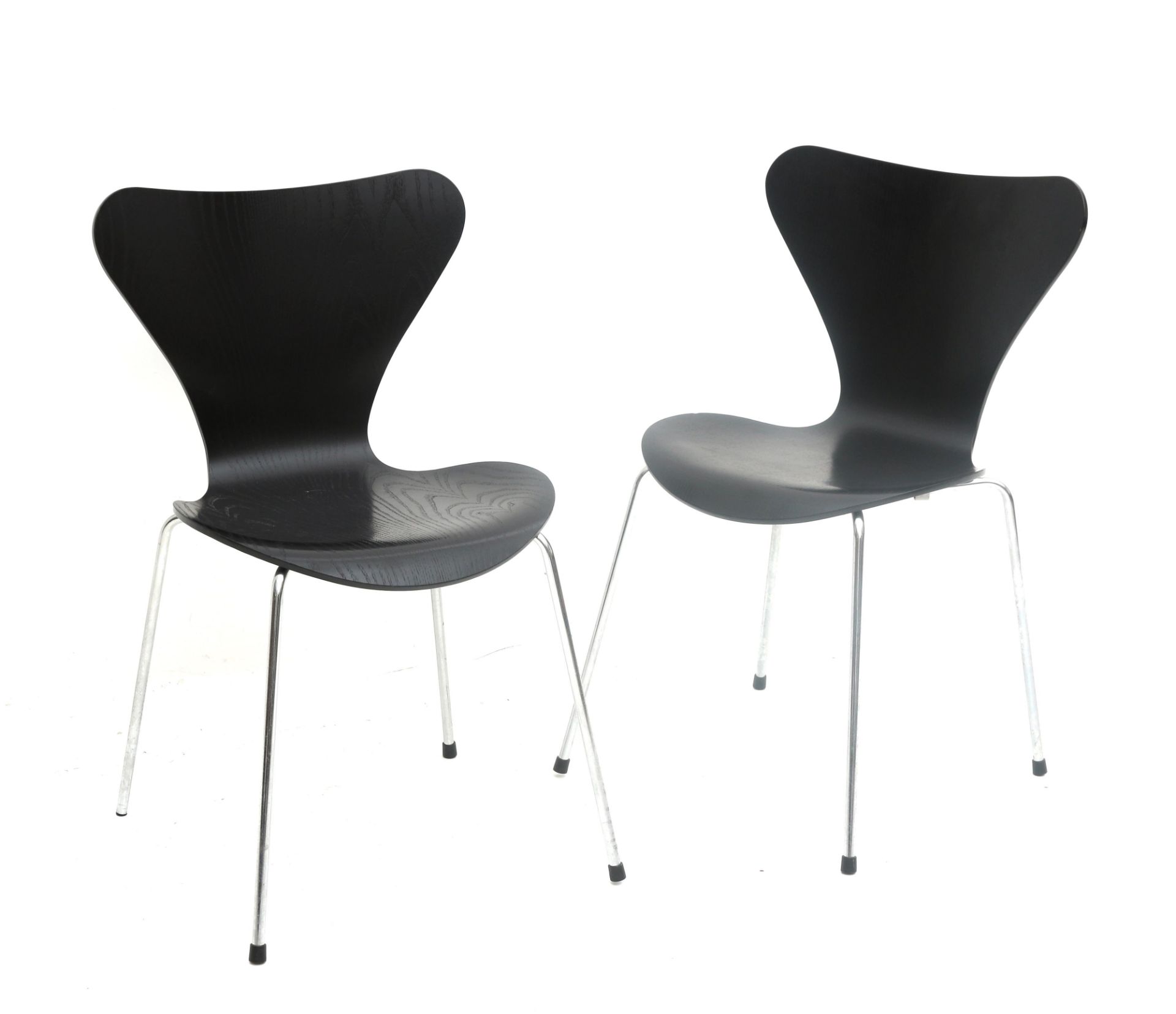 Arne Jacobsen (1902-1971) Two black lacquered bentwood Butterfly chairs on chromium plated metal