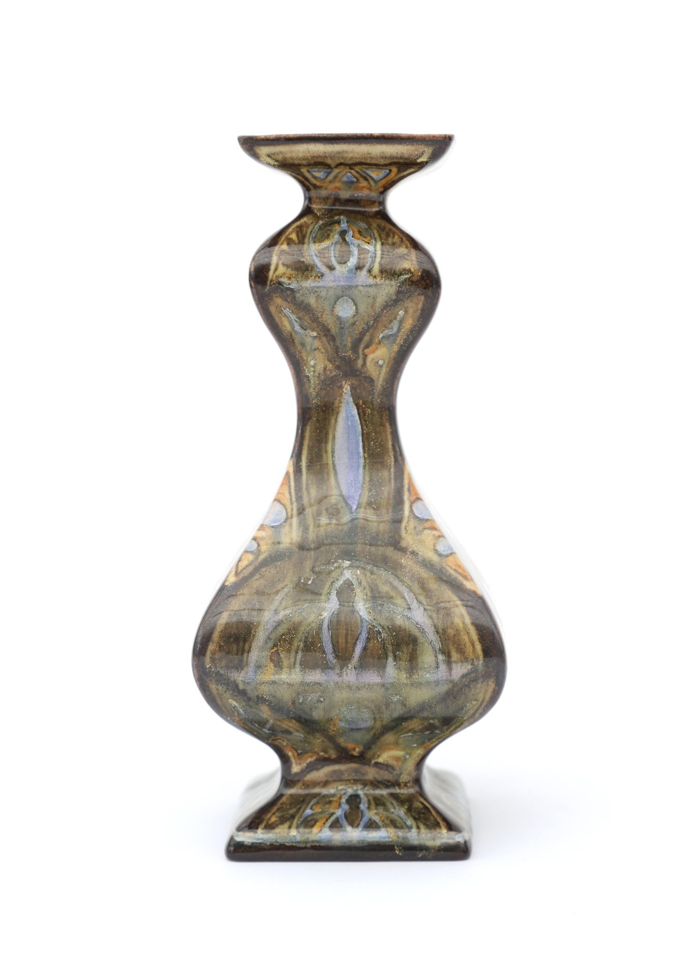 De Distel, Amsterdam A square compressed gourd-shaped ceramic vase decorated with stylised floral