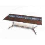 Seventies A rectangular section coffee table, the wood-print laminated top with integrated tiles