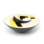 Barbara Reisinger (1955) A two-part black and yellow glazed porcelain piled bowl-shape, both with