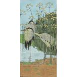 De Distel, Amsterdam A tile picture decorated with two herons alongside the river bank, consisting