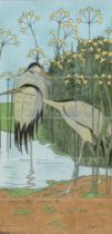 De Distel, Amsterdam A tile picture decorated with two herons alongside the river bank, consisting
