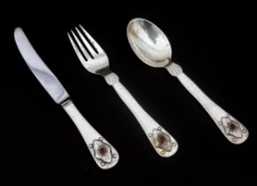 Georg Jensen Sølvsmedie A/S, Denmark A sterling silver place setting with inset cabochon cut stones,