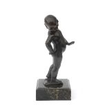 Art Deco A patinated bronze figure of a young Faun, on stone base, unsigned. 21 cm. h. (incl. base)