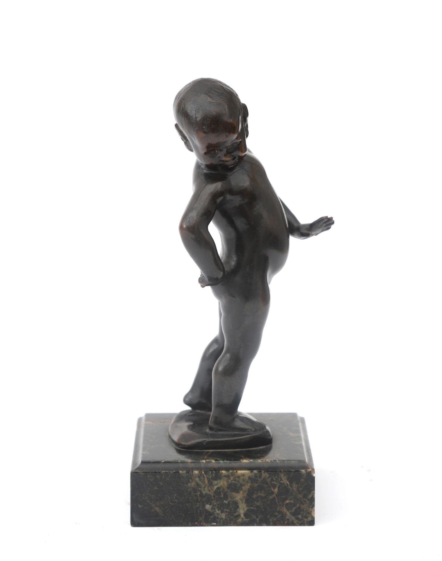 Art Deco A patinated bronze figure of a young Faun, on stone base, unsigned. 21 cm. h. (incl. base)