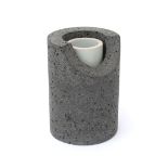 Wim Borst (1946) A grey stoneware hollow cylinder shape with white glazed round bar, from the Collar