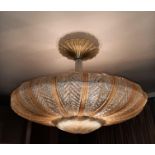 Midcentury Modern A Venetian glass and metal ceiling lamp, the shade composed of leaf-shapes in