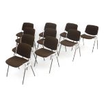 Giancarlo Piretti (1940) A set of ten metal stacking chairs with brown upholstery, model DS 106,