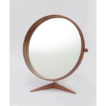 Uno & Östen Kristiansson An adjustable circular teak vanity table-mirror, manufactured by Luxus,