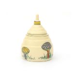 Plateelbakkerij Zuid Holland, Gouda A white ceramic lidded inkwell, decorated with mushrooms, the