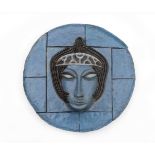 Jan van der Vaart (1931-2000) A blue glazed circular ceramic tile picture with relief shaped as a