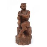 Eugenio (XX) A solid carved wooden figure of Pan, signed to the base. 52,5 cm. h.