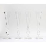 Gerard Muller (1879-1969) Four Champagne glasses of the service Regina, produced by Josephinenhütte,
