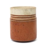 Ursula Scheid (1932-2008) A cylindrical stoneware vase, partly glazed in brown, partly unglazed,