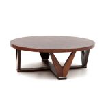 Midcentury Modern A circular wengé wooden coffee table with white laminated details (minor