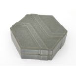 Wim Borst (1946) A hexagonal stoneware lidded box, grey glazed, marked underneath with artist's