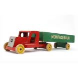 ADO Speelgoed A green, red, yellow and silvercoloured lacquered wooden child's truck '