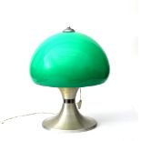 Space Age A table lamp, aluminium lampbase with green lucite shade, possibly Italian, 1970s. 52,5