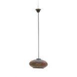 Van Doorn, Culemborg A copper hanginglamp suspended by a tube, the partly openworked shade with