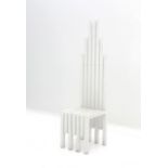 Eighties A high-back sidechair, architectonic/skyscraper design built of white lacquered wooden