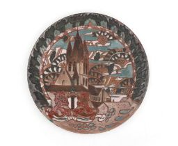 De Porceleyne Fles, Delft A Jacoba-ceramic wall plate decorated with the Oude Kerk in Delft and also