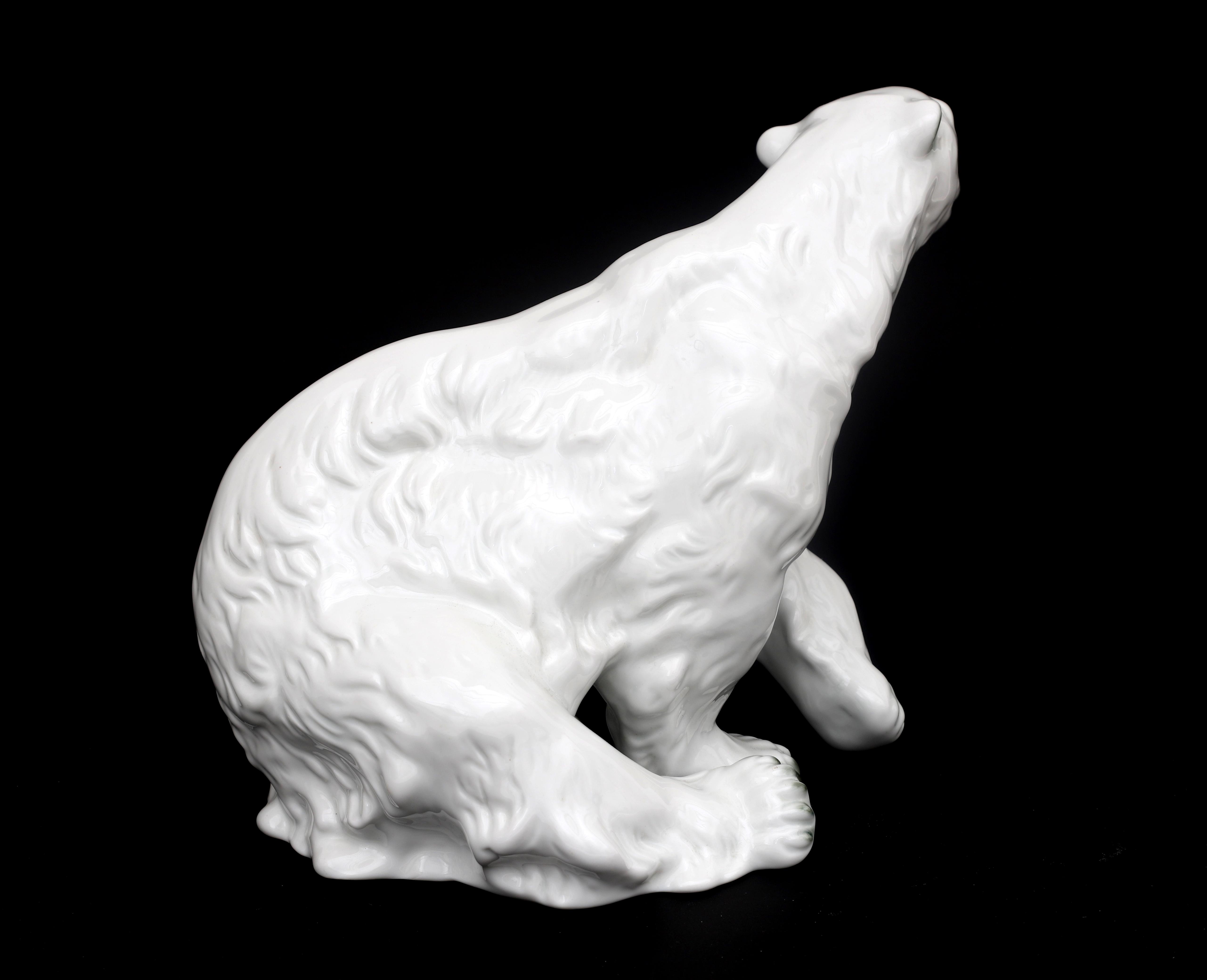 Royal Dux, Bohemia A porcelain sculpture of a polar bear, marked underneath with pink trangular - Image 6 of 6