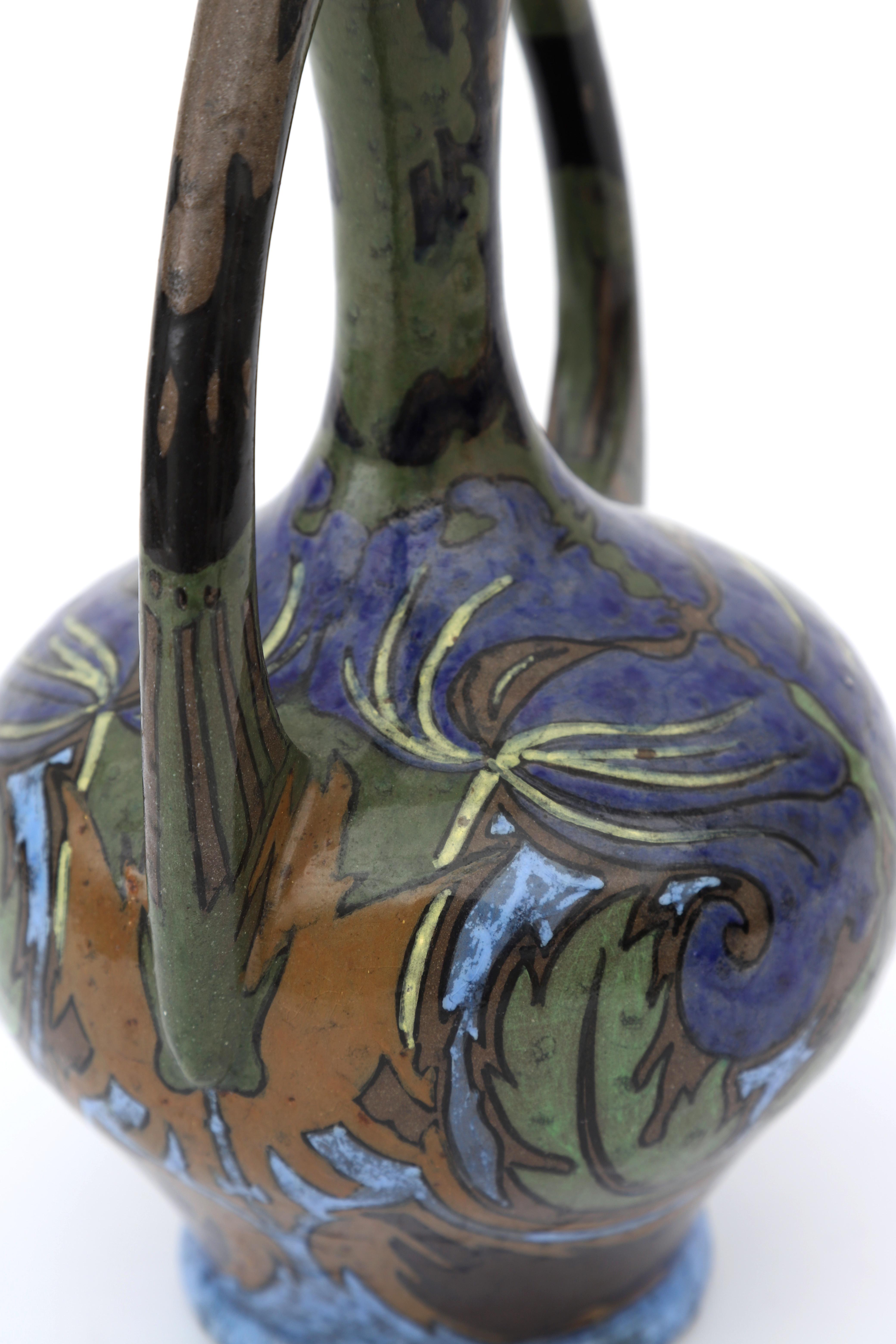 De Distel, Amsterdam A ceramic two-handled vase decorated on both sides with stylised floral - Image 3 of 5