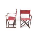 Mogens Koch 1898-1992 A pair of wooden and red leather MK-16 Safari chairs with brass details, 1960s