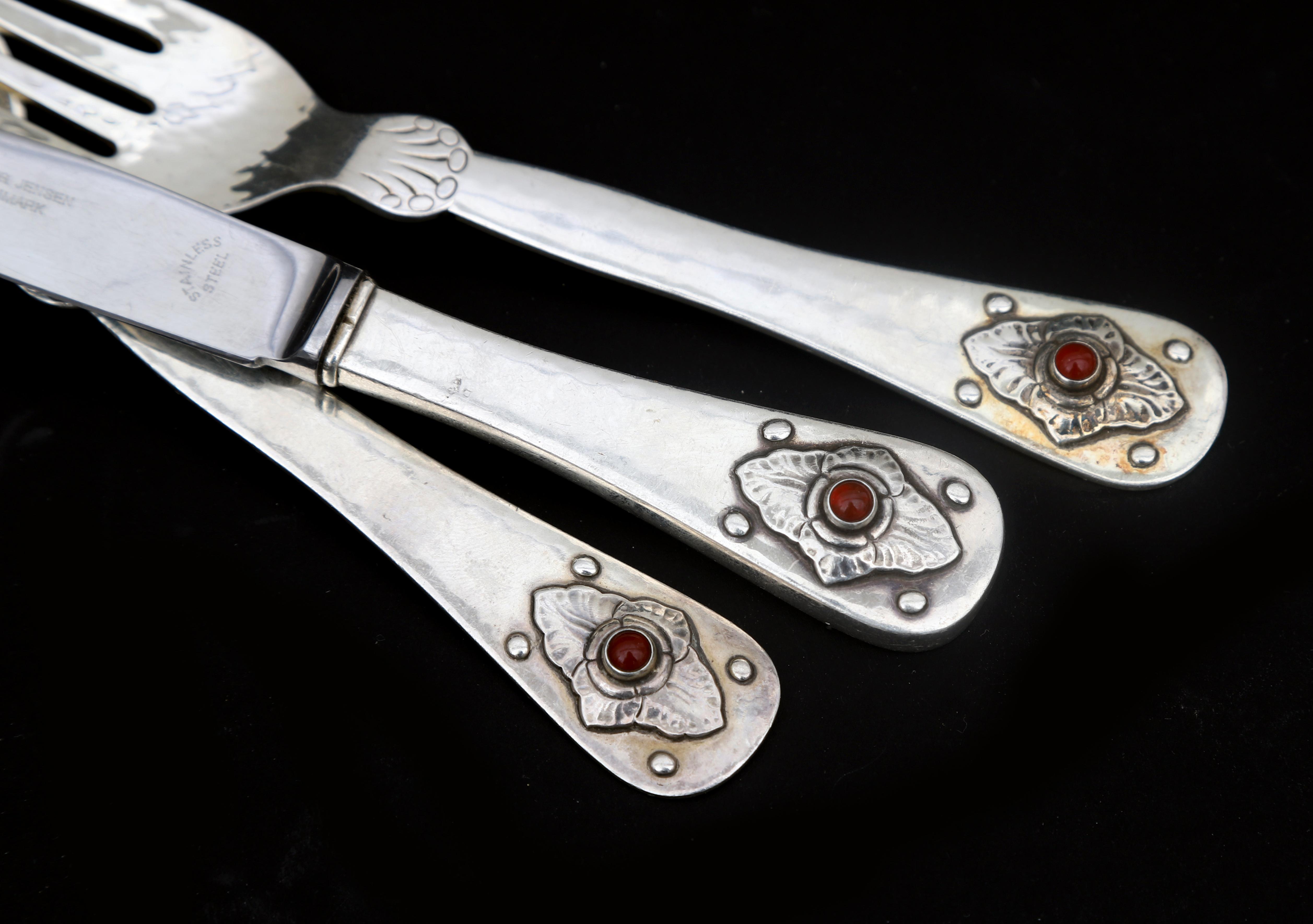 Georg Jensen Sølvsmedie A/S, Denmark A sterling silver place setting with inset cabochon cut stones, - Image 2 of 3