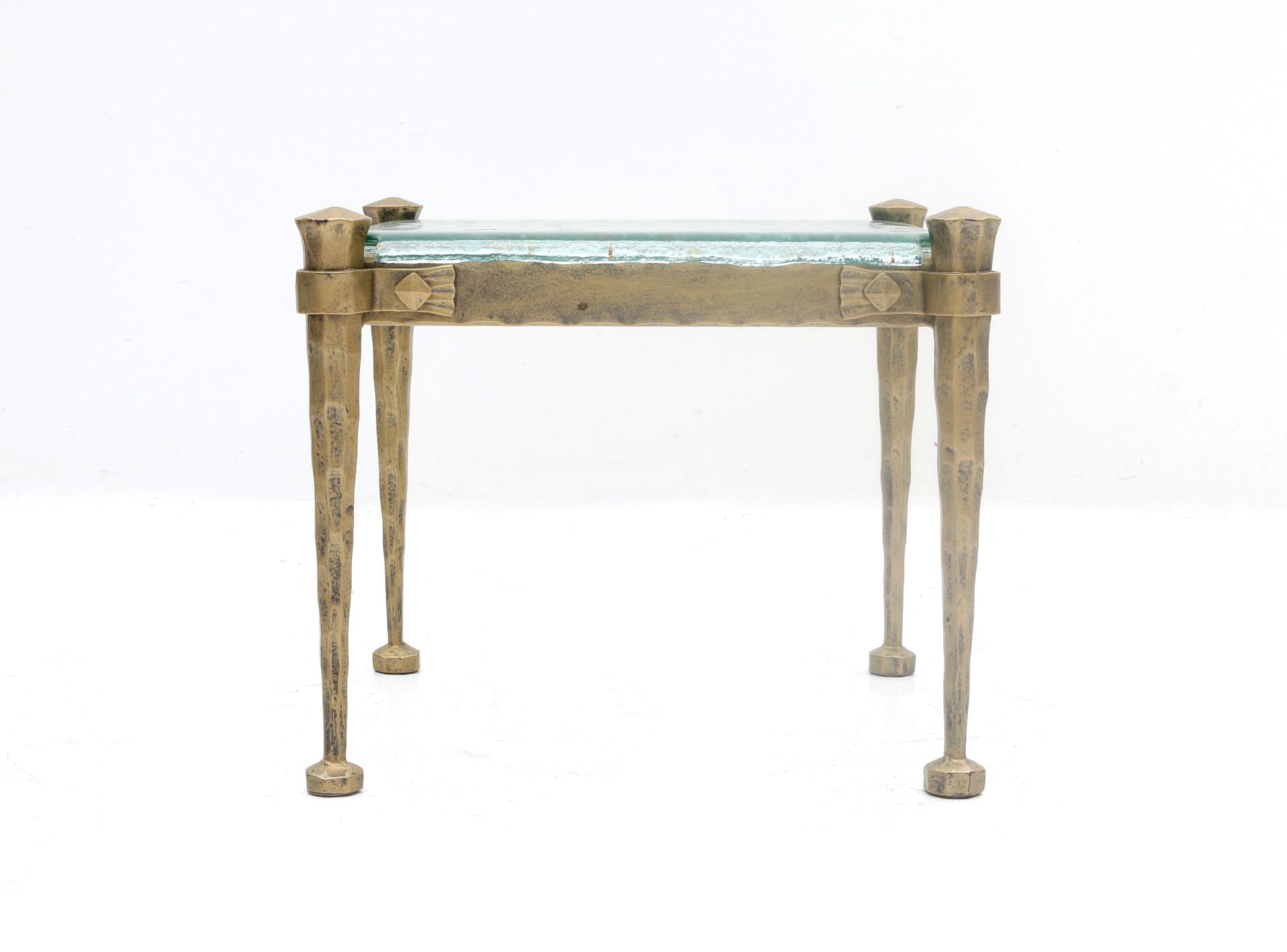 Lothar Klute (1946) A goldpainted lacquered heavy metal and glass occasional table, Germany, - Bild 3 aus 5