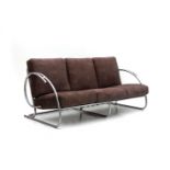American Fixture & Showcase MFG A chromium plated tubular steel three-seater sofa with loose