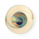 Potterie Kennemerland, Velsen A ceramic dish decorated with abstract pattern in green, orange,