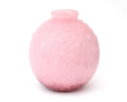 André Delatte (1887-1953) A mould-blown pink glass vase decorated with repeating floral pattern, Art