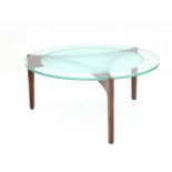 Sven Ellekaer (1926-1984) A circular rosewood veneered coffee table on three legs, 1960s, the partly