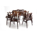 Meubelfabriek Groot Landeweer Six lacquered wooden dining chairs with armrests and bent plywood