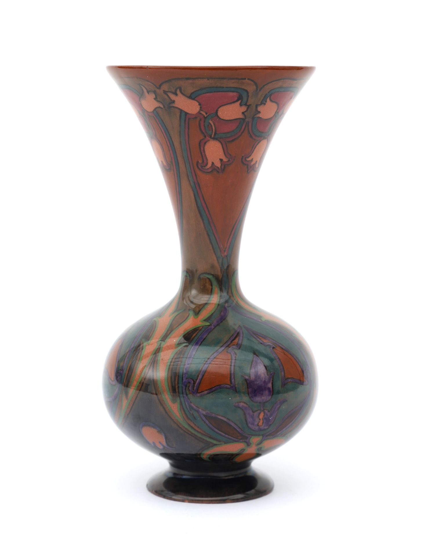 N.V. Haagsche Plateelfabriek Rozenburg, Den Haag (1883-1917) A ceramic vase with wide top rim,