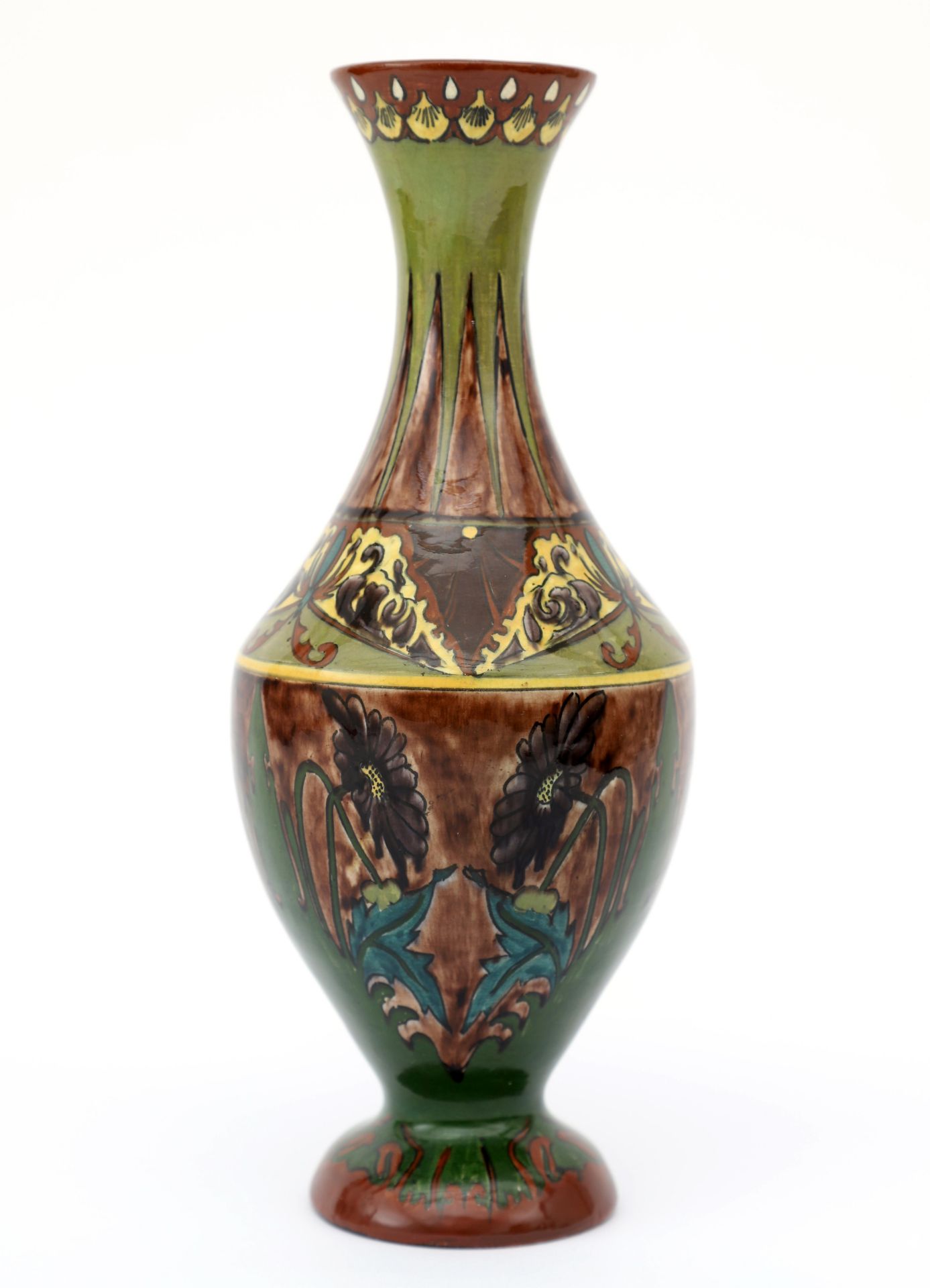 Wed. Brantjes & Co., Purmerend A ceramic vase decorated with flowers, circa 1900, painted