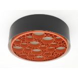 Raak, Amsterdam An 'Alliance' ceiling lamp, black and white lacquered metal with orange lacquered