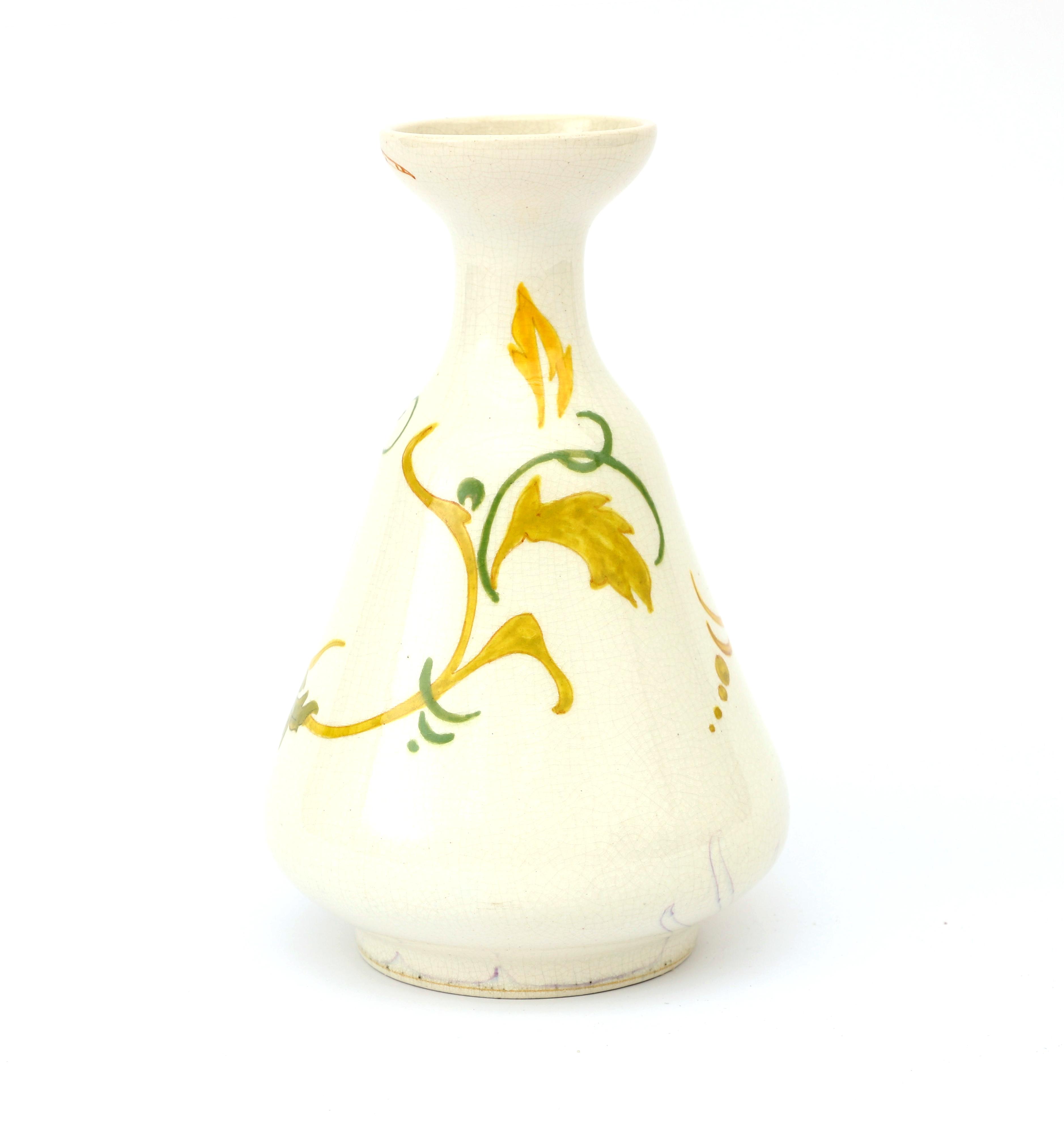 Plateelbakkerij Zuid Holland, Gouda A white glazed ceramic vase with floral pattern, circa 1910, - Image 3 of 4